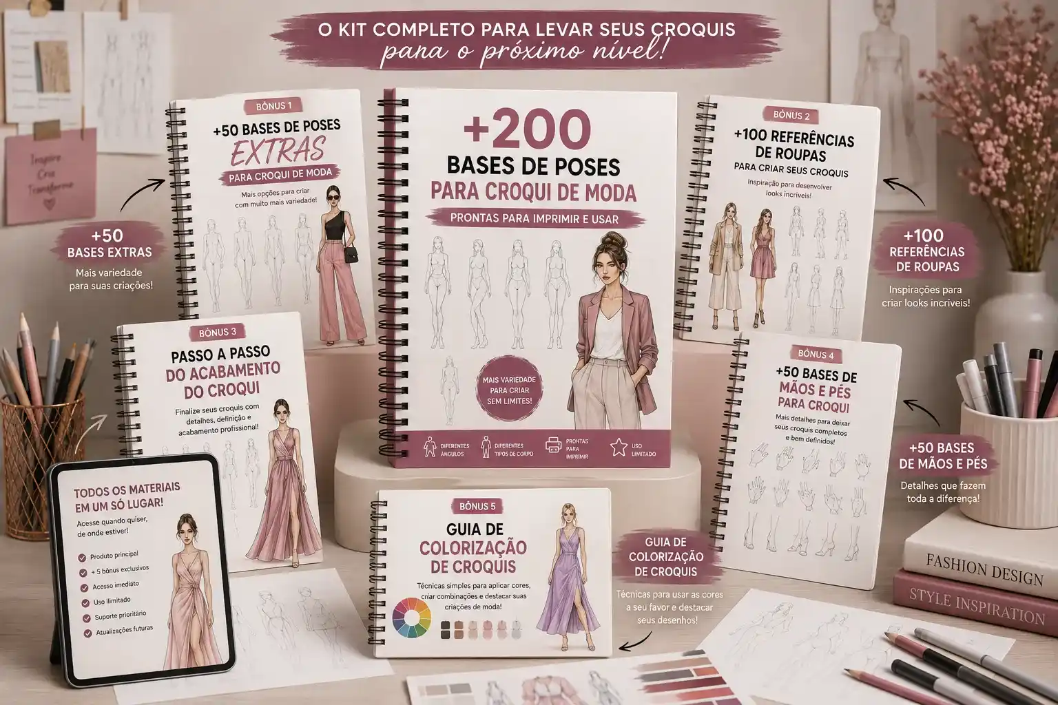 Pacote completo com as bases de poses e os cinco bônus
