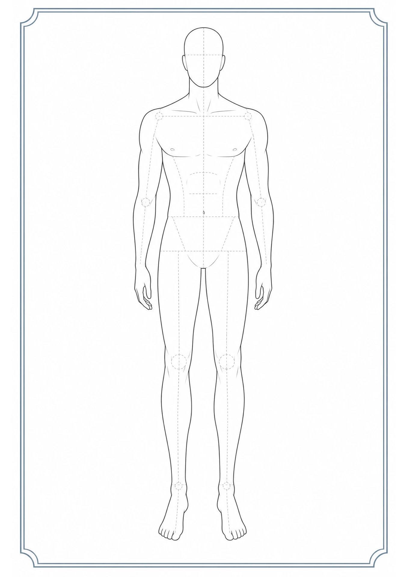 Base de pose masculina de frente com linhas de proporção