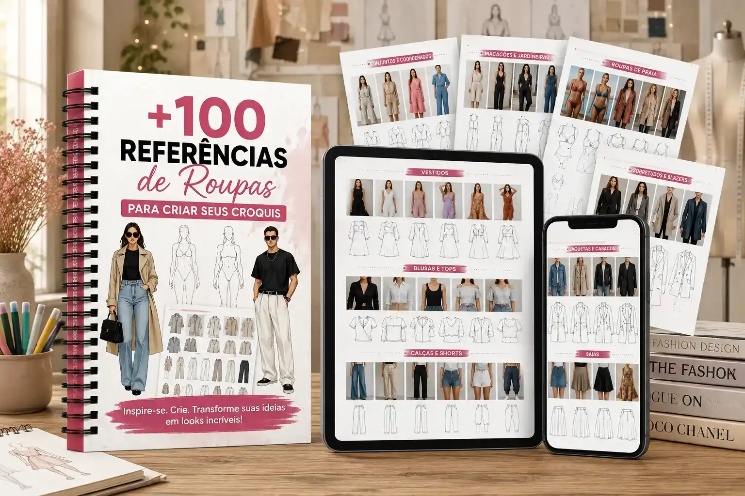 Mockup do bônus +100 Referências de Roupas